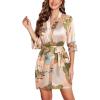 imageEkouaer Womens Satin Robe Silk Kimono Bathrobe Bridesmaid Wedding Bridal Party Robes 34 Bell Sleeve Sleepwear SXXLMulticolor Leaves