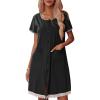 imageEkouaer Womens Zipper Front Housecoats Short Sleeve Bathrobes Lace Trim Nightgown with PocketsBlack