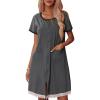 imageEkouaer Womens Zipper Front Housecoats Short Sleeve Bathrobes Lace Trim Nightgown with PocketsDark Gray