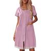 imageEkouaer Womens Zipper Front Housecoats Short Sleeve Bathrobes Lace Trim Nightgown with PocketsLavender