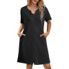 imageEkouaer Zipper Robes for Women Knee Length Bathrobe Lightweight Housecoat Short Sleeve Nightgown with Pockets S3XLBlack