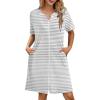 imageEkouaer Zipper Robes for Women Knee Length Bathrobe Lightweight Housecoat Short Sleeve Nightgown with Pockets S3XLGray White Stripes