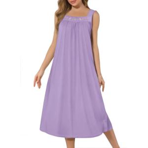 imageEkouaer Nightgowns for Women Long Sleeveless Night Gown Embroidery Sleepdress Ladies Nightdress Victorian NightyLilac