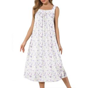 imageEkouaer Nightgowns for Women Long Sleeveless Night Gown Embroidery Sleepdress Ladies Nightdress Victorian NightyWhite Purple Floral