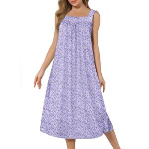 imageEkouaer Nightgowns for Women Long Sleeveless Night Gown Embroidery Sleepdress Ladies Nightdress Victorian NightyWhite Purple Point