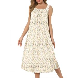 imageEkouaer Nightgowns for Women Long Sleeveless Night Gown Embroidery Sleepdress Ladies Nightdress Victorian NightyYellow Floral