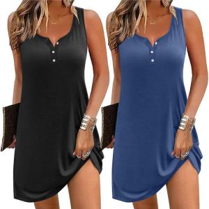 imageEkouaer Tank Nightgowns for Women 2 Pack Sexy Night Gown Sleeveless Sleepwear Soft Sleep Dress Button SleepshirtBlackblue