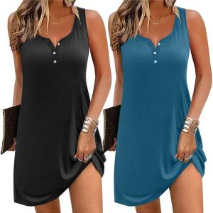 imageEkouaer Tank Nightgowns for Women 2 Pack Sexy Night Gown Sleeveless Sleepwear Soft Sleep Dress Button SleepshirtBlackblue Green