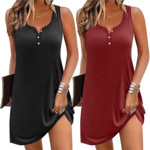 imageEkouaer Tank Nightgowns for Women 2 Pack Sexy Night Gown Sleeveless Sleepwear Soft Sleep Dress Button SleepshirtBlackwine Red