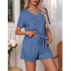 imageEkouaer Pajamas Set Womens Short Sleeve Loungewear 2 Piece PJ Shorts Sets Soft Sleepwear with Pockets SXXLBlue