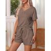 imageEkouaer Pajamas Set Womens Short Sleeve Loungewear 2 Piece PJ Shorts Sets Soft Sleepwear with Pockets SXXLBrown