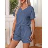 imageEkouaer Pajamas Set Womens Short Sleeve Loungewear 2 Piece PJ Shorts Sets Soft Sleepwear with Pockets SXXLNavy Blue