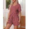 imageEkouaer Pajamas Set Womens Short Sleeve Loungewear 2 Piece PJ Shorts Sets Soft Sleepwear with Pockets SXXLWine
