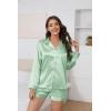 imageEkouaer Silk Pajamas for Women Satin Pajama Set Shorts and Top Long Sleeve Silky PJ Soft Loungewear Sleepwear Button DownAqua Green