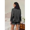 imageEkouaer Silk Pajamas for Women Satin Pajama Set Shorts and Top Long Sleeve Silky PJ Soft Loungewear Sleepwear Button DownBlack