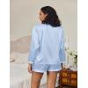 imageEkouaer Silk Pajamas for Women Satin Pajama Set Shorts and Top Long Sleeve Silky PJ Soft Loungewear Sleepwear Button DownBlue Stripe
