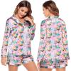 imageEkouaer Silk Pajamas for Women Satin Pajama Set Shorts and Top Long Sleeve Silky PJ Soft Loungewear Sleepwear Button DownCat Mermaid
