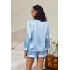 imageEkouaer Silk Pajamas for Women Satin Pajama Set Shorts and Top Long Sleeve Silky PJ Soft Loungewear Sleepwear Button DownClear Blue