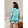 imageEkouaer Silk Pajamas for Women Satin Pajama Set Shorts and Top Long Sleeve Silky PJ Soft Loungewear Sleepwear Button DownFlowerswater Green