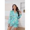 imageEkouaer Silk Pajamas for Women Satin Pajama Set Shorts and Top Long Sleeve Silky PJ Soft Loungewear Sleepwear Button DownFlowerswater Green