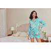 imageEkouaer Silk Pajamas for Women Satin Pajama Set Shorts and Top Long Sleeve Silky PJ Soft Loungewear Sleepwear Button DownFlowerswater Green