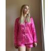 imageEkouaer Silk Pajamas for Women Satin Pajama Set Shorts and Top Long Sleeve Silky PJ Soft Loungewear Sleepwear Button DownHot Pink