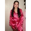 imageEkouaer Silk Pajamas for Women Satin Pajama Set Shorts and Top Long Sleeve Silky PJ Soft Loungewear Sleepwear Button DownHot Pink