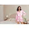 imageEkouaer Silk Pajamas for Women Satin Pajama Set Shorts and Top Long Sleeve Silky PJ Soft Loungewear Sleepwear Button DownLarge Flowerpink and White