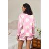 imageEkouaer Silk Pajamas for Women Satin Pajama Set Shorts and Top Long Sleeve Silky PJ Soft Loungewear Sleepwear Button DownLarge Flowerpink and White