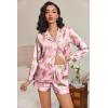 imageEkouaer Silk Pajamas for Women Satin Pajama Set Shorts and Top Long Sleeve Silky PJ Soft Loungewear Sleepwear Button DownLeopard