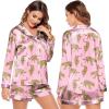 imageEkouaer Silk Pajamas for Women Satin Pajama Set Shorts and Top Long Sleeve Silky PJ Soft Loungewear Sleepwear Button DownLeopard