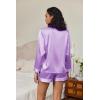 imageEkouaer Silk Pajamas for Women Satin Pajama Set Shorts and Top Long Sleeve Silky PJ Soft Loungewear Sleepwear Button DownLilac