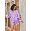 imageEkouaer Silk Pajamas for Women Satin Pajama Set Shorts and Top Long Sleeve Silky PJ Soft Loungewear Sleepwear Button DownLilac