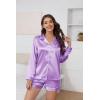 imageEkouaer Silk Pajamas for Women Satin Pajama Set Shorts and Top Long Sleeve Silky PJ Soft Loungewear Sleepwear Button DownLilac