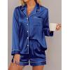 imageEkouaer Silk Pajamas for Women Satin Pajama Set Shorts and Top Long Sleeve Silky PJ Soft Loungewear Sleepwear Button DownNavy Blue