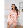 imageEkouaer Silk Pajamas for Women Satin Pajama Set Shorts and Top Long Sleeve Silky PJ Soft Loungewear Sleepwear Button DownPink