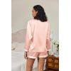 imageEkouaer Silk Pajamas for Women Satin Pajama Set Shorts and Top Long Sleeve Silky PJ Soft Loungewear Sleepwear Button DownPink
