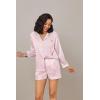 imageEkouaer Silk Pajamas for Women Satin Pajama Set Shorts and Top Long Sleeve Silky PJ Soft Loungewear Sleepwear Button DownPink Leopard