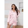 imageEkouaer Silk Pajamas for Women Satin Pajama Set Shorts and Top Long Sleeve Silky PJ Soft Loungewear Sleepwear Button DownPink Leopard
