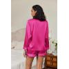 imageEkouaer Silk Pajamas for Women Satin Pajama Set Shorts and Top Long Sleeve Silky PJ Soft Loungewear Sleepwear Button DownRose Red