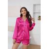 imageEkouaer Silk Pajamas for Women Satin Pajama Set Shorts and Top Long Sleeve Silky PJ Soft Loungewear Sleepwear Button DownRose Red