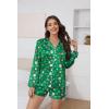 imageEkouaer Silk Pajamas for Women Satin Pajama Set Shorts and Top Long Sleeve Silky PJ Soft Loungewear Sleepwear Button DownSanta Clausgreen