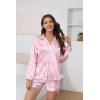 imageEkouaer Silk Pajamas for Women Satin Pajama Set Shorts and Top Long Sleeve Silky PJ Soft Loungewear Sleepwear Button DownVertical Stripes