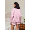 imageEkouaer Silk Pajamas for Women Satin Pajama Set Shorts and Top Long Sleeve Silky PJ Soft Loungewear Sleepwear Button DownVertical Stripes