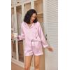 imageEkouaer Silk Pajamas for Women Satin Pajama Set Shorts and Top Long Sleeve Silky PJ Soft Loungewear Sleepwear Button DownVertical Stripes