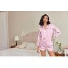 imageEkouaer Silk Pajamas for Women Satin Pajama Set Shorts and Top Long Sleeve Silky PJ Soft Loungewear Sleepwear Button DownVertical Stripes