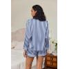 imageEkouaer Silk Pajamas for Women Satin Pajama Set Shorts and Top Long Sleeve Silky PJ Soft Loungewear Sleepwear Button DownVertical Stripesnavy