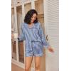 imageEkouaer Silk Pajamas for Women Satin Pajama Set Shorts and Top Long Sleeve Silky PJ Soft Loungewear Sleepwear Button DownVertical Stripesnavy