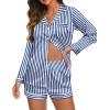 imageEkouaer Silk Pajamas for Women Satin Pajama Set Shorts and Top Long Sleeve Silky PJ Soft Loungewear Sleepwear Button DownVertical Stripesnavy