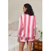 imageEkouaer Silk Pajamas for Women Satin Pajama Set Shorts and Top Long Sleeve Silky PJ Soft Loungewear Sleepwear Button DownVertical Stripespink
